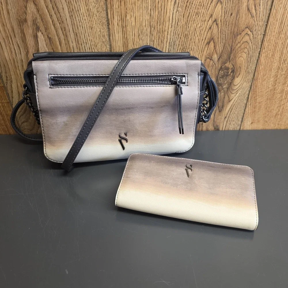 Simply Vera Vera Wang Crossbody Bag Wallet Set Womens Medium Gray Ombre Chain